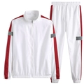 Men's casual sports suit with white zip-up jacket and matching joggers with red side stripes - M / Top And Bottom / 801 White