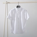 Men's breathable white short-sleeve linen shirt with button-up collar in size M - White