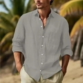 Men's casual grey-blue cotton linen button-down shirt for beach wear and summer style - Light Gray