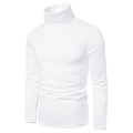 Detail view of the men's white turtleneck fleece shirt with premium ribbed texture - White