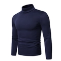 Detail of navy blue fleece-lined turtle neck shirt with slim fit and soft fabric texture - S / Tops / Navy Blue