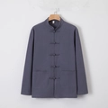Chemise Tang pour homme en lin gris ardoise avec boutons chinois et col officier classique - gris foncé