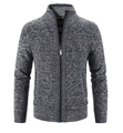 Detailansicht der Herren-Strickjacke mit Rippbündchen und warmem kariertem Fleecefutter - M / Oberteile / Dunkelgrau