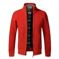 Cardigan da uomo in maglia arancione con collo alto e fodera a quadri calda - Arancione