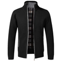 Herren Strickjacke in Schwarz mit warmem Karo-Fleecefutter und durchgehendem Reißverschluss - M / Oberteile / Schwarz