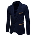Herren Sakko aus Cord in Marineblau mit braunen Kontraststreifen an den Taschen - M / Oberteile / Marineblau