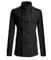 Manteau ajusté en laine noire pour homme avec col montant militaire et fermetures - M / Hauts / Noir