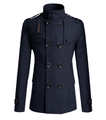 Manteau ajusté en laine bleu marine pour homme avec double boutonnage et fermeture éclair - M / Hauts / Bleu marine