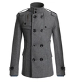 Manteau homme en laine gris foncé avec boutons à double boutonnage et col montant - M / Hauts / Gris
