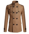 Manteau mi-long en laine pour hommes, coupe ajustée, couleur camel avec détails - M / Hauts / Khaki