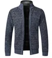 Men's dark blue marl knit cardigan with full zip and ribbed collar in relaxed fit - Blue Gray