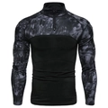 Détail d'un t-shirt tactique à manches longues avec manches camouflage et col zippé - M / Hauts / Noir