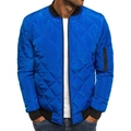 Detail of royal blue quilted bomber jacket showing ribbed cuffs and sleeve pocket - Sapphire Blue