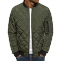 Close-up of utility zipper pocket on olive green quilted bomber jacket sleeve - S / Tops / Army Green