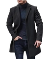 Détail du manteau en laine pour hommes à simple boutonnage avec revers et coupe slim - S / Hauts / Noir