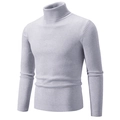 Slim fit men's turtleneck knit sweater in light grey with vertical ribbed texture detail - M / Tops / Light Gray