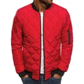 Men's bright red diamond quilted bomber jacket with black ribbed collar and sleeve pocket - Red