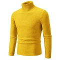 Detail of yellow ribbed knit turtleneck sweater showing texture and slim fit design - M / Tops / Yellow
