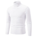 Men's slim fit turtleneck cable knit sweater in classic white ribbed cotton blend - M / White