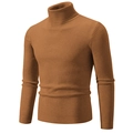 Men's autumn ribbed turtleneck sweater in dark camel brown, classic slim fit knitwear - M / Tops / Caramel color