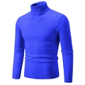 Men's turtle neck cable-knit sweater in cobalt blue color with ribbed cuffs and hemline - Sapphire Blue