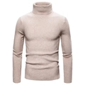 Maglione da uomo a collo alto beige, vestibilità slim con trama a coste verticali - Khaki chiaro