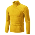 Men's mustard yellow cable-knit turtleneck sweater with a slim-fit knitted design - Yellow