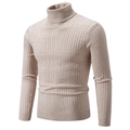 Men's slim fit turtleneck cable-knit sweater in beige with detailed texture - M / Off White