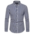 Camicia da uomo a maniche lunghe a righe blu e bianche con colletto botton-down - Taglia M / Top / Nero