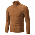 Men's turtle neck cable knit sweater in caramel brown with slim fit ribbed cuffs - Caramel color