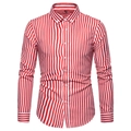 Camicia da uomo slim fit a maniche lunghe con strisce verticali classiche rosse e bianche - Taglia M / Top / Rosso