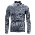 Slim fit men's crushed velvet turtleneck long sleeve shirt in shimmering silver-grey - Silver Gray
