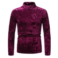 Slim fit burgundy gold velvet turtleneck long sleeve shirt for men with embossed texture - Burgundy