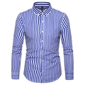 Camicia da uomo slim fit a maniche lunghe con strisce verticali blu e bianche e colletto bottoni - Blu zaffiro