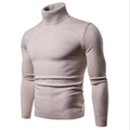 Maglione dolcevita uomo slim fit in colore beige avena con polsini a costine - Beige
