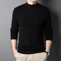 Pull en tricot à col montant pour homme noir, coupe ajustée avec finitions côtelées - M / Hauts / Noir