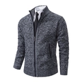 Macro shot of thick grey knit texture and ribbed collar on men's zip cardigan - M / Tops / Dark Gray