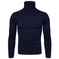 Maglione slim fit da uomo a collo alto in blu scuro con trama a maglia fine - Blu navy