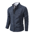 Men's casual zip-up knit cardigan jacket in navy blue grey with stylish stand collar - M / Tops / Blue