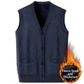 Men's navy slim fit knit vest with warm fleece lining and diamond cable pattern - Dark Gray