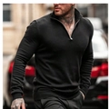 Men's slim-fit black knit sweater with half-zip stand collar and ribbed cuffs for casual wear - Black