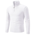 Men's slim fit white knit sweater with semi-zippered stand collar and ribbed cuffs - M / Tops / White