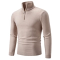 Men's half-zip turtleneck knit sweater in apricot color with ribbed cuffs and hem - M / Tops / Off White