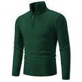 Dunkelgrüner Herren-Strickpullover mit Stehkragen, Reißverschluss und Rippbündchen - Dunkelgrün