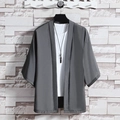 Men's grey ice silk kimono cardigan with seven-point sleeves in a loose minimalist style - M / Dark Gray