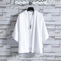 Men's white summer ice silk kimono cardigan with short sleeves and a casual loose fit - M / White