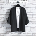 Men's loose black kimono sun protection cardigan with half sleeves and casual fit - M / Black