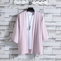 Pink Chinese style ice silk kimono cardigan with loose sleeves and casual summer drape - Pink