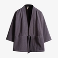 Men's dark purple-gray kimono jacket with short sleeves and tie-up design in linen blend - M / Tops / Gray