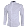 Detailed view of white slim fit dress shirt with classic collar and buttoned cuffs - White